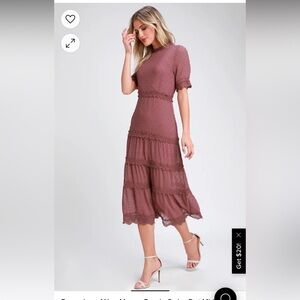 Dreaming of you mauve Swiss dot midi dress